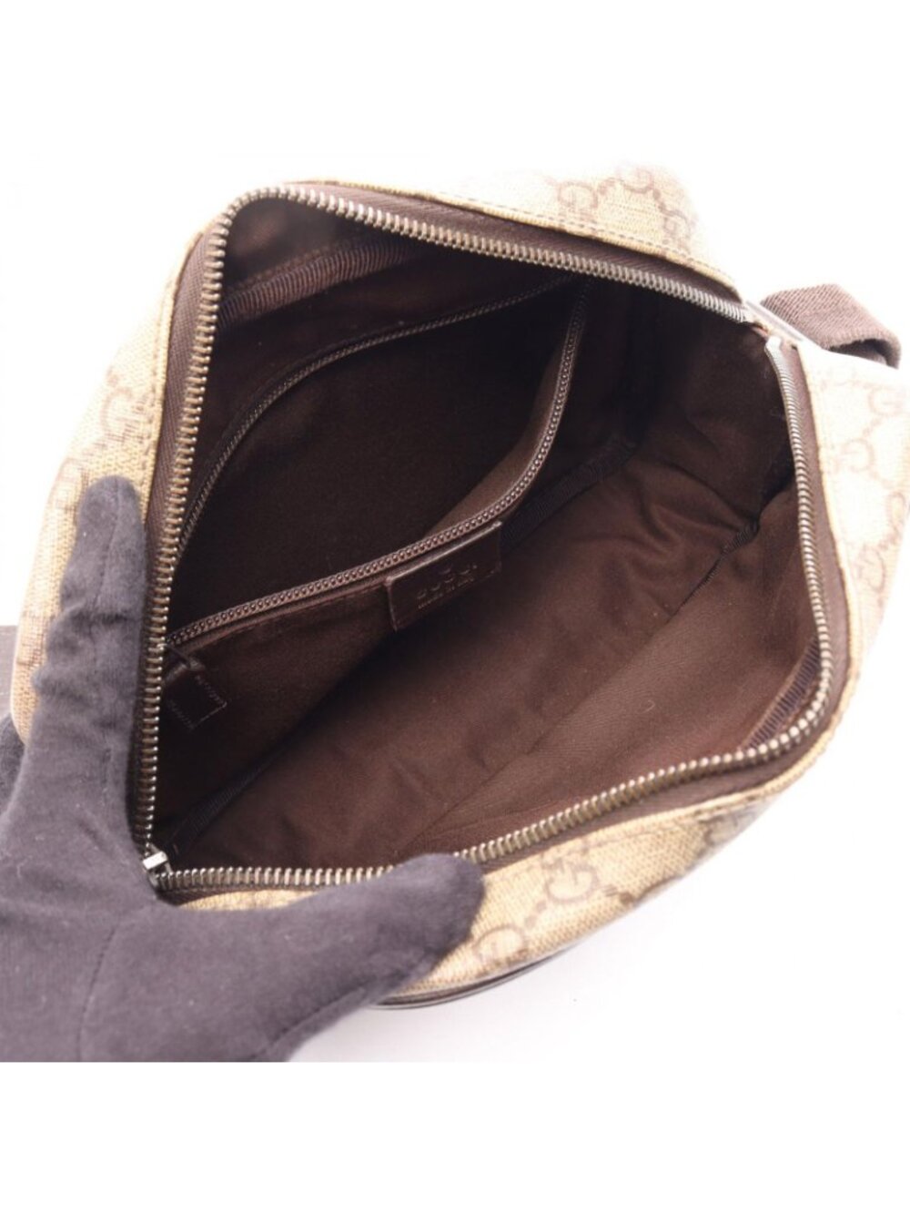 Gucci Shoulder Bag GG Plus Beige Brown Co Ting Canvas Leather Split - Picture 3 of 15